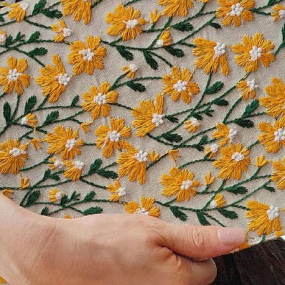 iPad 10th Generation Handmade Yellow Daisy Embroidered Fabric Case